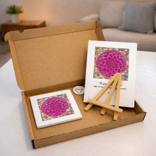 Giftset | Tegeltje + A5 kaart 'Dahlia'