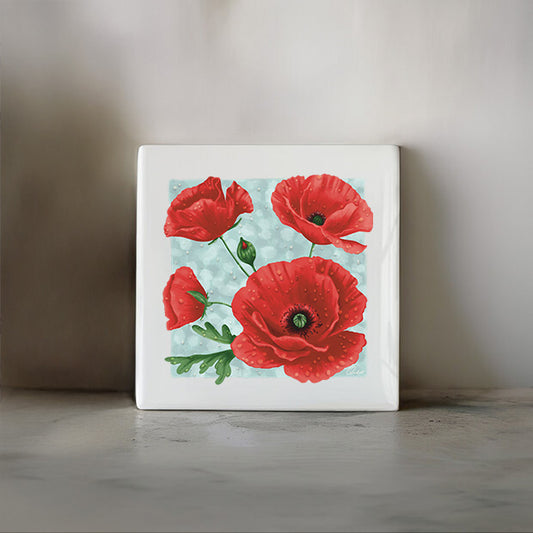 Giftset | Tegeltje + A5 kaart 'Poppy's'
