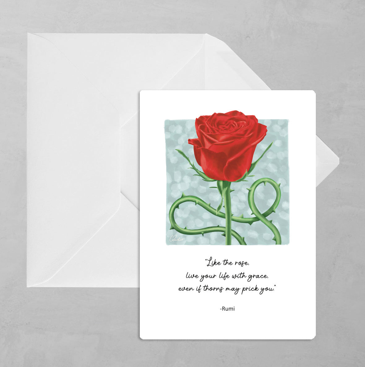 Giftset | Tegeltje + A5 kaart 'Graceful Rose'