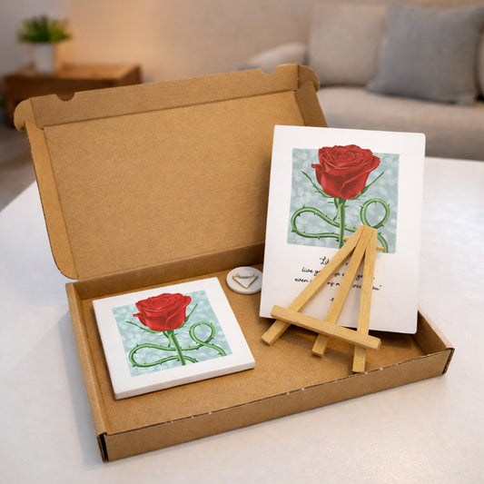 Giftset | Tegeltje + A5 kaart 'Graceful Rose'
