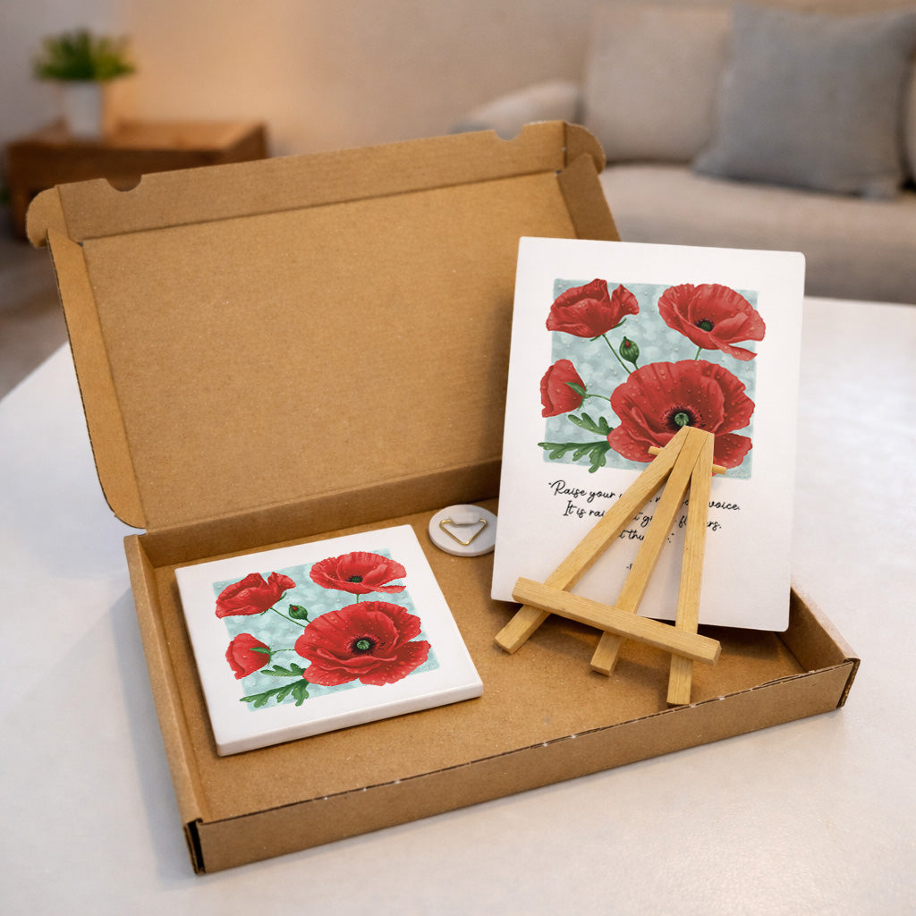 Giftset | Tegeltje + A5 kaart 'Poppy's'