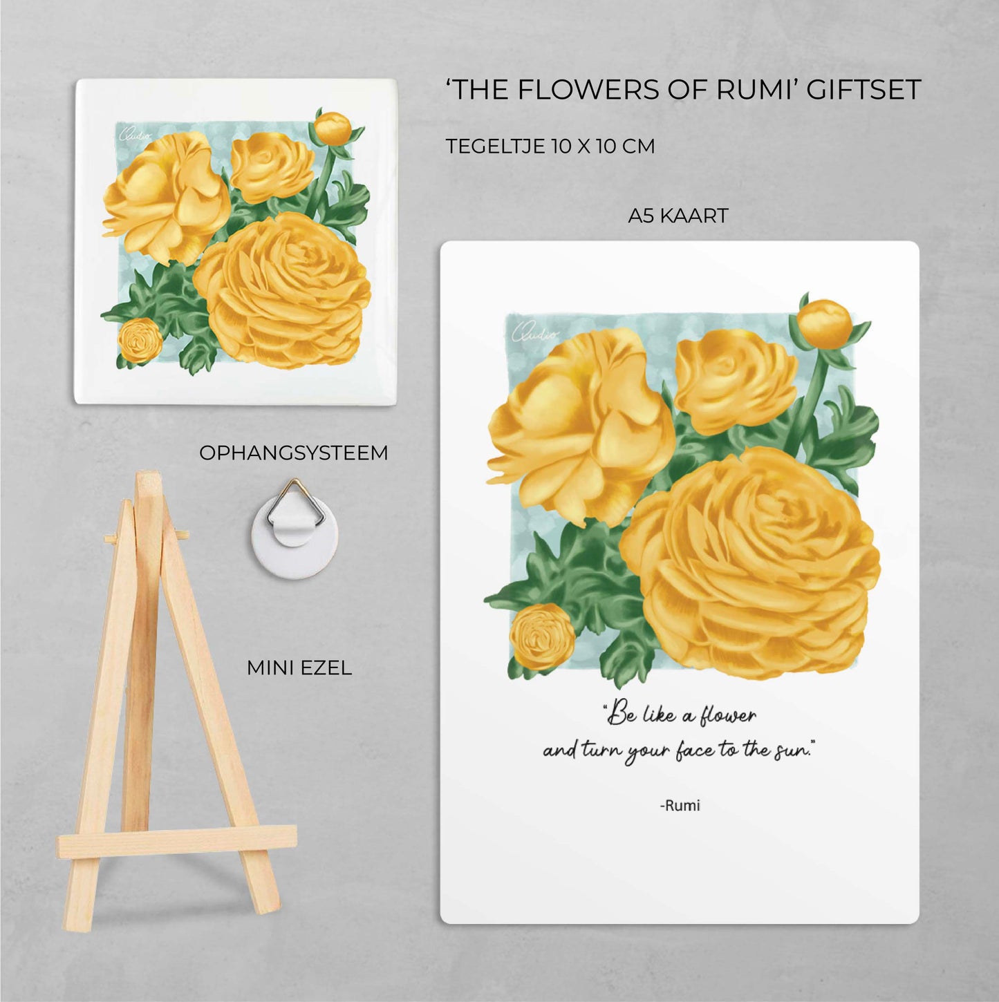 Giftset | Tegeltje + A5 kaart 'Persian Buttercups'